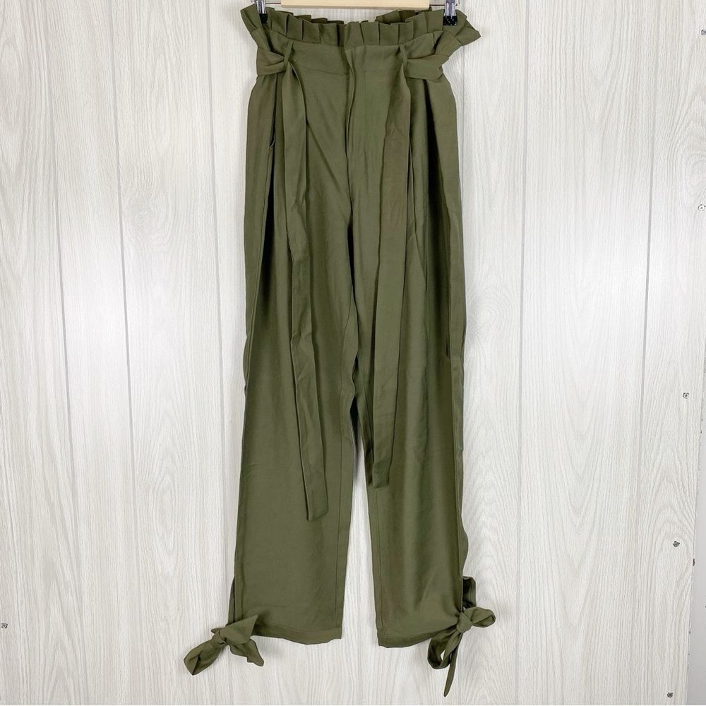 Lulu's | Olive Green Sebastian High Rise Tie Waist Pants Size Medium